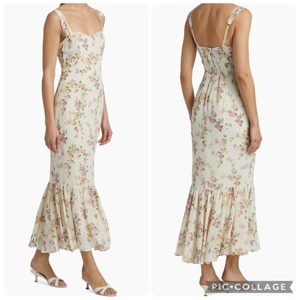 NWT Reformation Irisa Sweetheart Floral Lace Detail Midi Dress Size 8 Posy